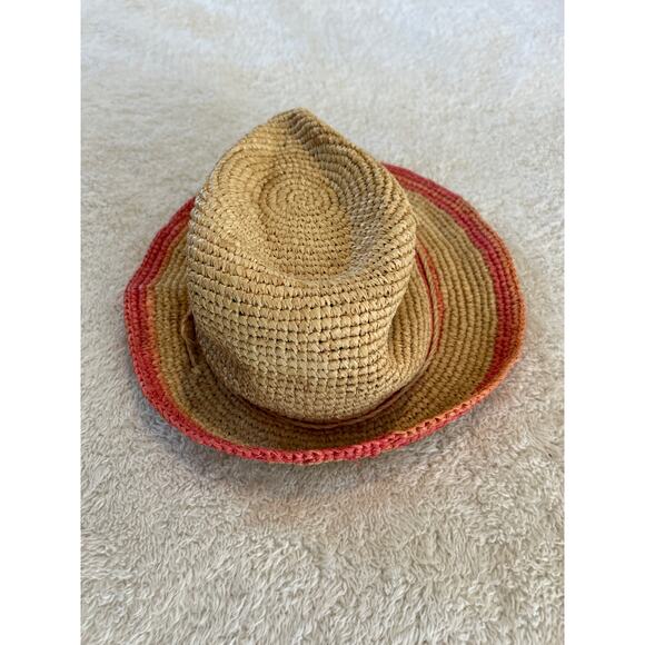 Tommy Bahama Paper Fedora Hat Tan Pink Raffia Straw Beach - Picture 3 of 10